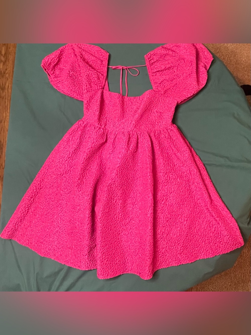Lucy Paris Raspberry Pink Textured Puff Sleeve Mini Dress Size 12